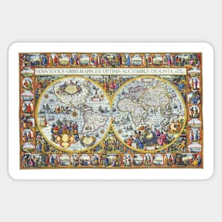 Antique Double Hemisphere Map by Pieter van den Keere, 1611 Sticker